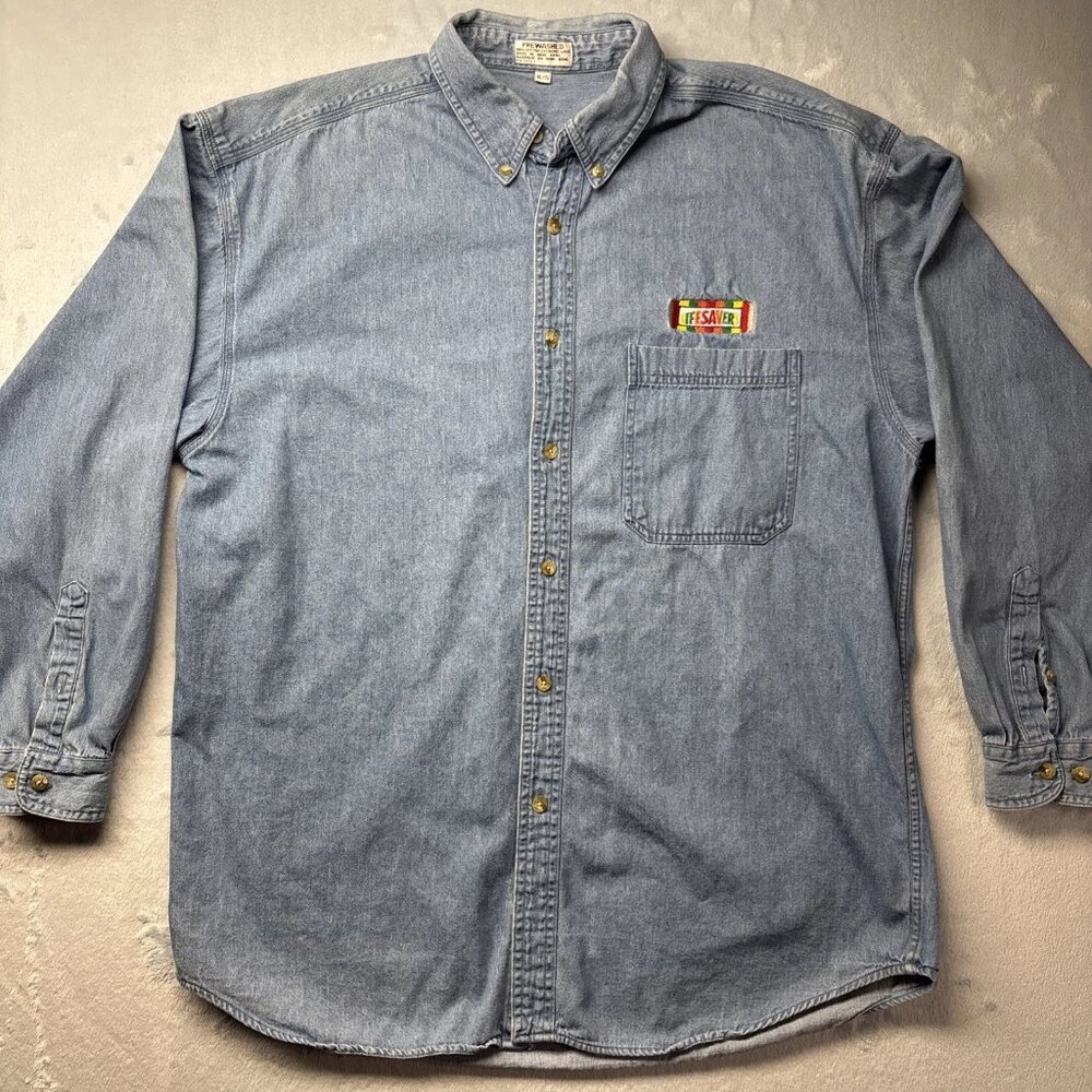 Vintage Denim Y2K Lifesavers Logo Promotional Collared Long Sleeve Shirt Size XL